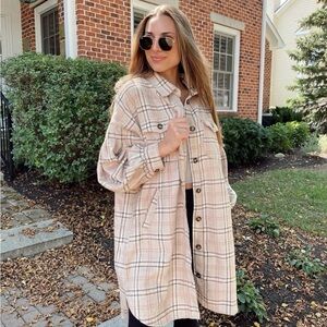 She + Sky Beige and Pink Plaid Jacket